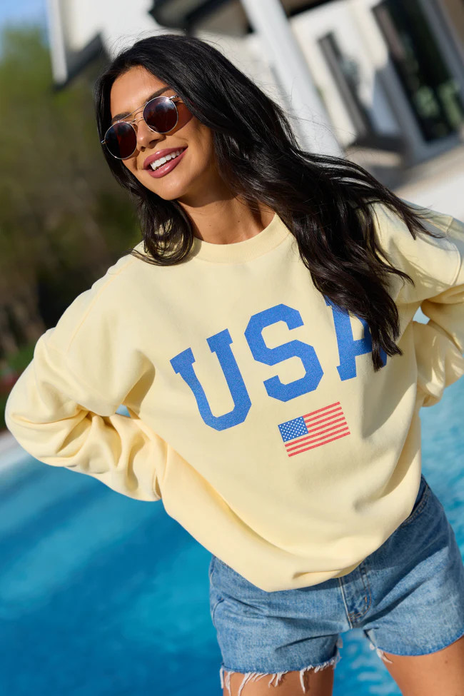 Athletic USA Flag Yellow Graphic Sweatshirt | Pink Lily
