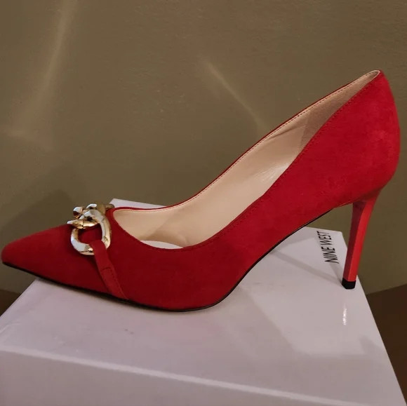Nine West Red Suede Ezzie Pointy Toe Pumps | Poshmark