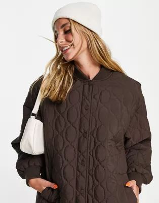 Topshop long line quilted liner jacket in chocolate | ASOS (Global)
