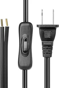 Lamp Cord has Button Switch UL304 2A/120V,Plug,Stripped Ends Ready for Wiring 18 AWG SPT-2, Black... | Amazon (US)