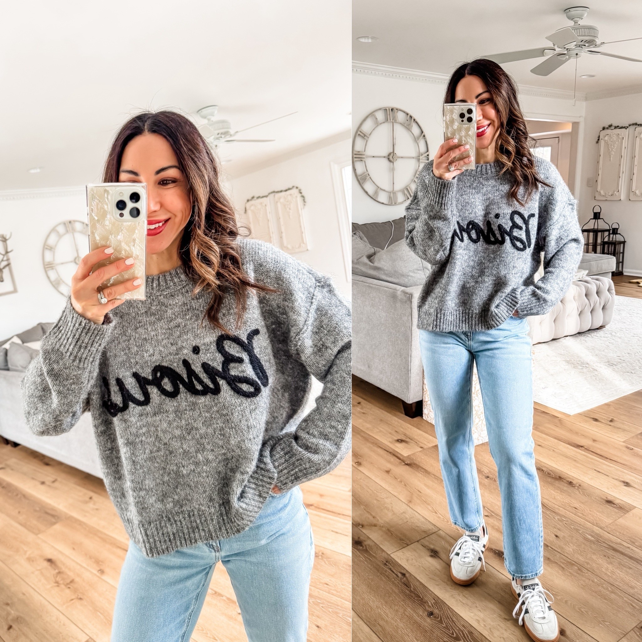 
Small sweater, straight leg jeans  0 X-short 



#LTKFindsUnder50 #LTKOver40 #LTKSaleAlert