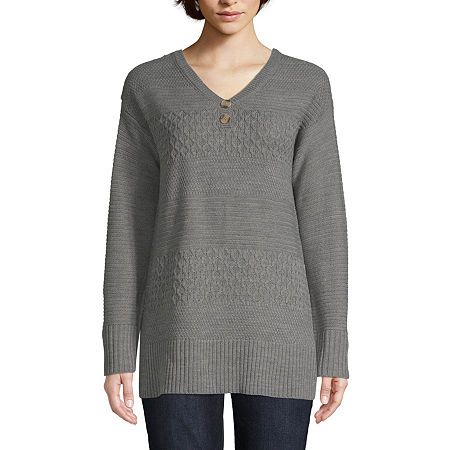 St. John's Bay Womens Henley Neck Long Sleeve Pullover Sweater, X-large , Gray | JCPenney