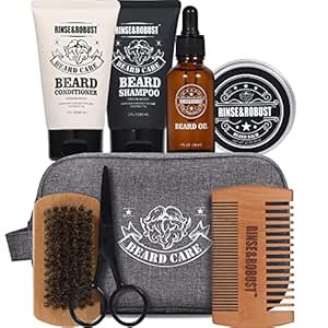Beard Grooming Kit Rinse & Robust 8Pcs Travel Beard Care Set Kit For Men Beard Wash & Beard Condi... | Amazon (US)
