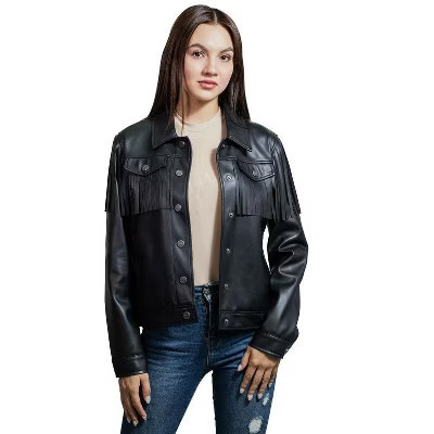 Wrangler Women's Western Style Fringed Jacket WRDO23111 , Large, Black | Target