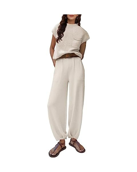 ANRABESS Women's Two Piece Outfits Sweater Sets Knit Pullover Tops and High Waisted Pants Tracksu... | Amazon (US)