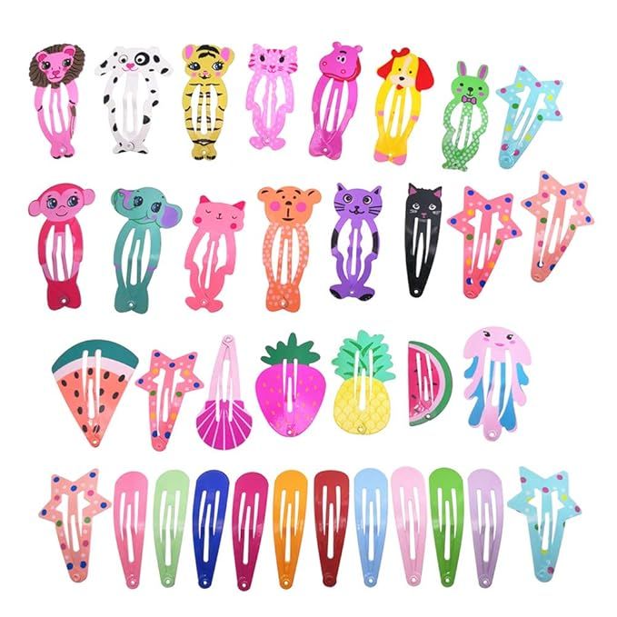 35 Pcs Animal Pattern Print Metal Snap Hair Clips For Girls Hair Accessories | Amazon (US)