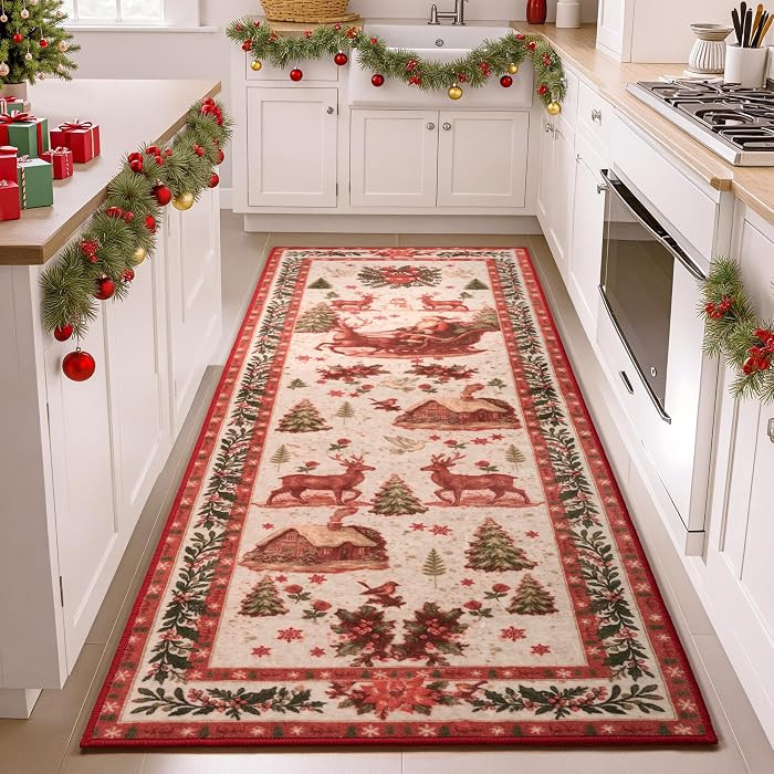 Joiedomi Christmas Hallway Runner Rug Washable 2'x8' Non Slip Kitchen Rug with Rubber Backing Sof... | Amazon (US)