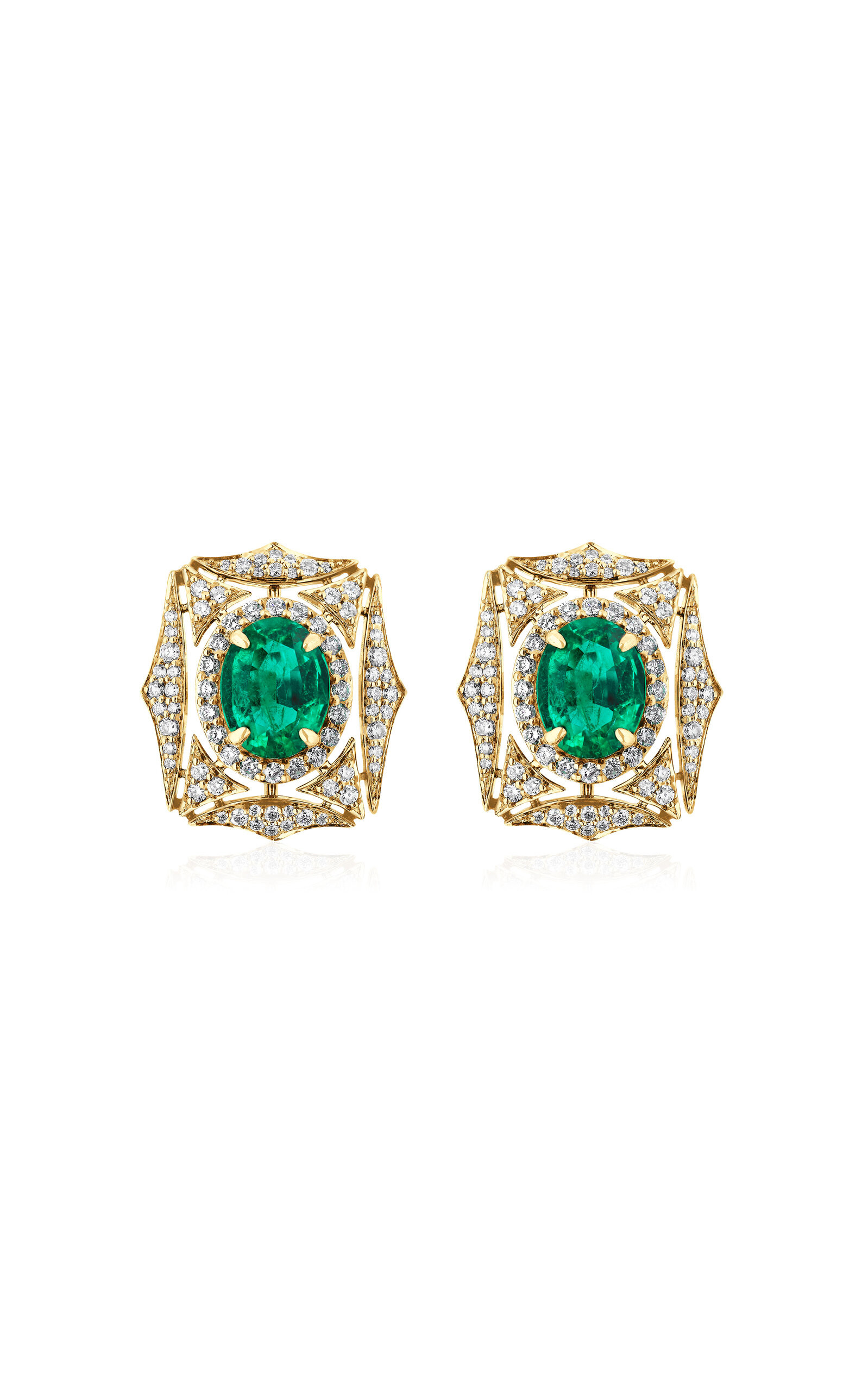 G-One' 18K Yellow Gold Emerald and Diamonds Earrings | Moda Operandi (Global)