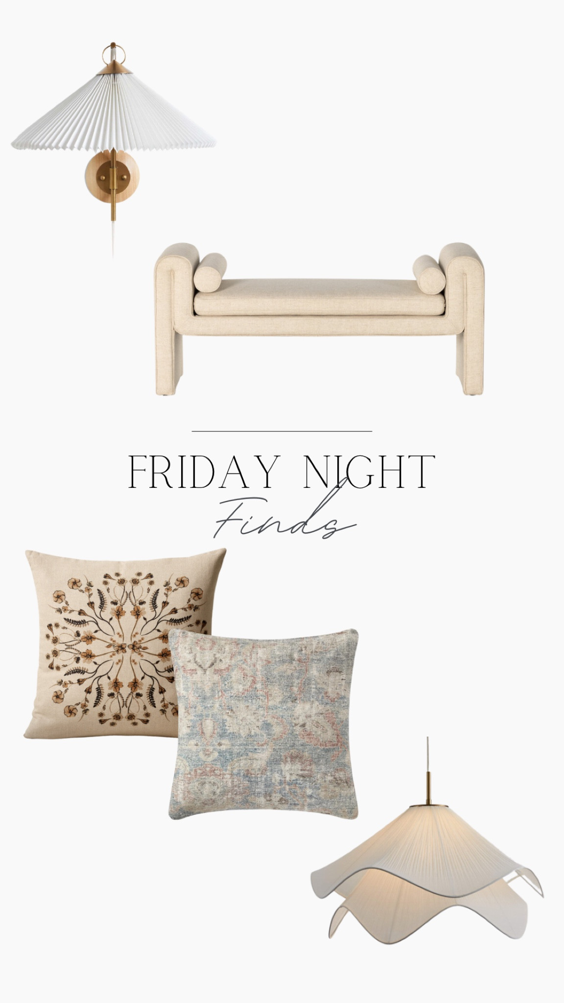 Friday night finds 

Bench, sconce, decorative throw pillows, pendant 

#LTKSeasonal #LTKhome #LTKFind