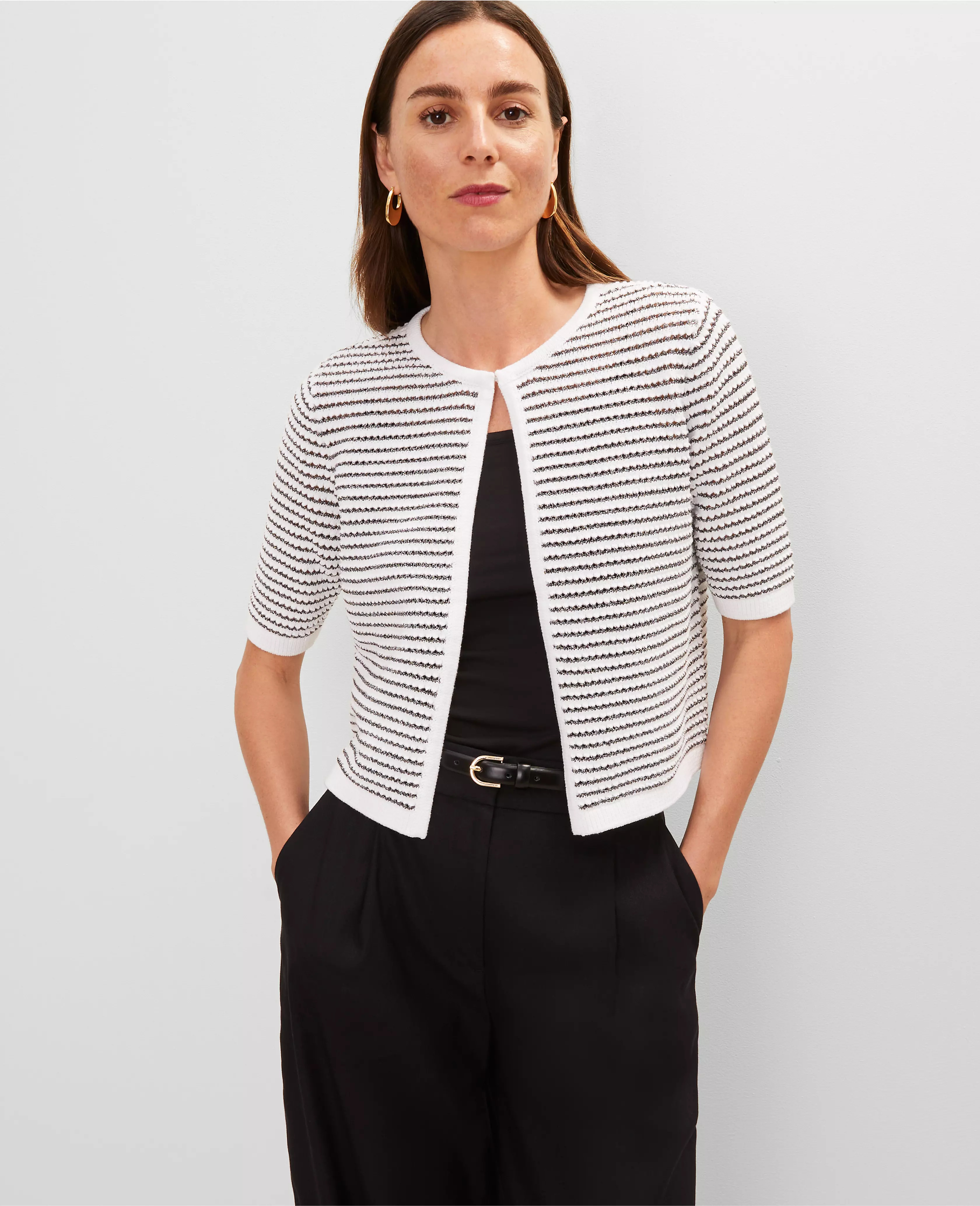 Metallic Striped Cardigan | Ann Taylor