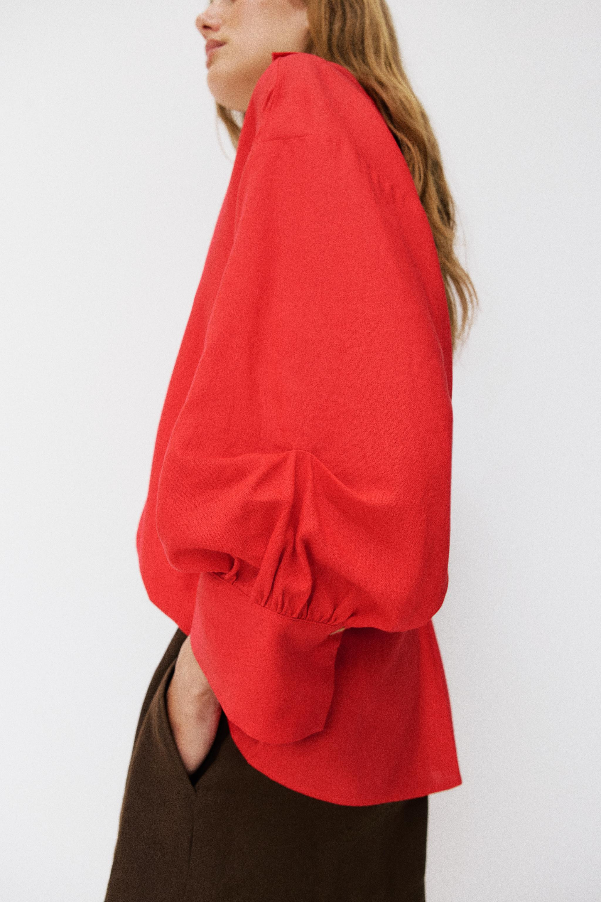 LINEN BLEND PUFF SLEEVE SHIRT | Zara US