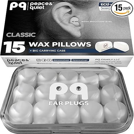 Peace&Quiet PQ Wax Ear Plugs for Sleeping, Swimming - 15 Soft Noise Cancelling Silicone Gel Wax E... | Amazon (US)