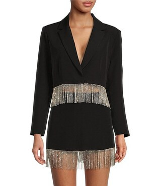 Gianni Bini Anya Rhinestone Fringe Point Collar Long Sleeve Coordinating Jacket | Dillard's | Dillard's