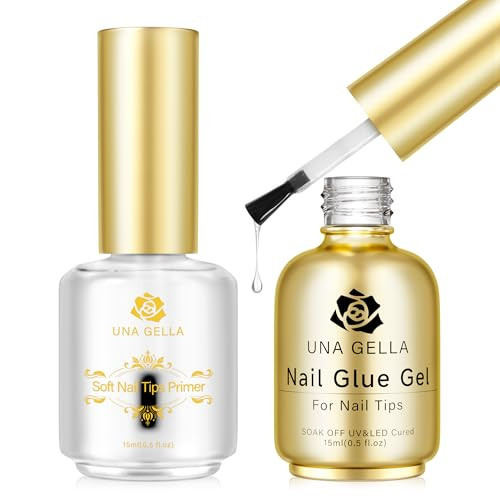 UNA GELLA Gel Nail Glue & Tips Primer Set – 15ml Long Lasting Strong Brush 6 IN 1 Nail Glue for Clear Nails Tips, Buff Finish With Primer, UV Lamp Curing Needed, DIY Salon at Home | Amazon (US)