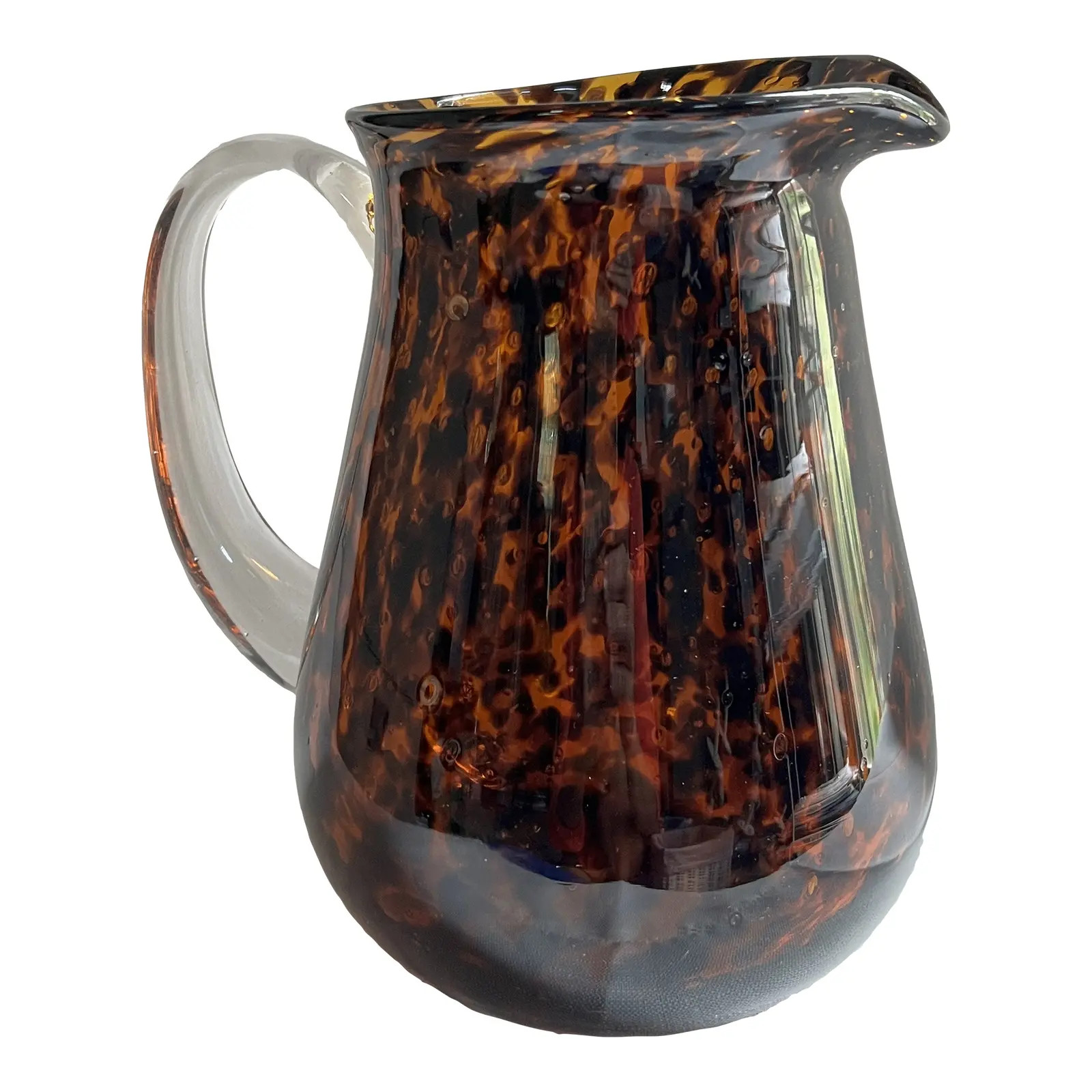 Vintage Tortoise Shell Style Art Glass Pitcher | Chairish