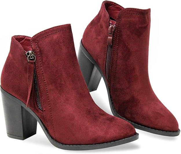 MVE Shoes Women's Side Zipper Buckle Deco Laces High Stacked Block Heel Ankle Booties | Amazon (US)