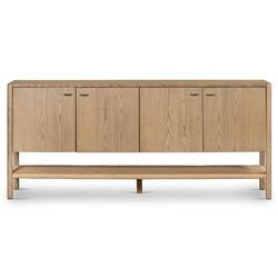 Zulu Rustic Lodge Brown Solid Ash Wood 4 Door Shelving Sideboard | Kathy Kuo Home