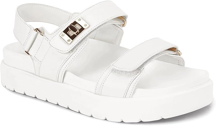 Coutgo Womens Platform Sandals Comfortable Flat Sandals Double Strap Footbed Summer Beach Sandals | Amazon (US)