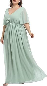 Pinup Fashion Women's Plus Size Chiffon Double V-Neck Empire Waist Ball Gowns for Evening Party F... | Amazon (US)