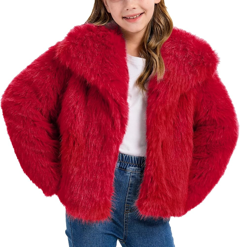 Girls Faux Fur Coat Fluffy Furry Fleece Jacket Kids Warm Winter Shaggy Outwear with Pockets 5-14 ... | Amazon (US)