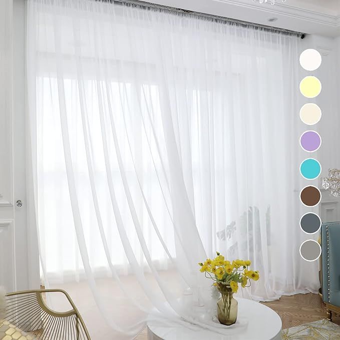White Sheer Curtains 120 Inches Long 2 Panels,Rod Pocket Voile Semi Sheer Window Curtains for Kit... | Amazon (US)