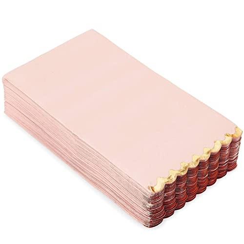 Sparkle and Bash 50 Pack Pink Paper Dinner Napkins with Gold Foil Scalloped Edges for Birthday Party, Wedding (3-Ply, 4 x 8 In) | Amazon (US)