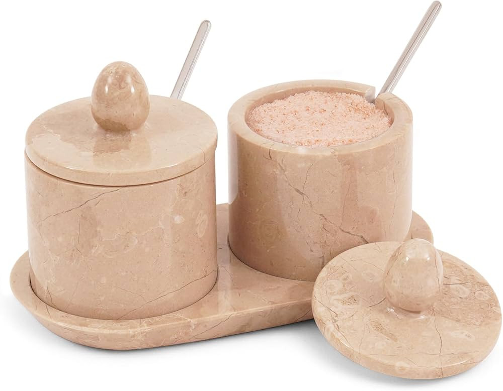 Verona Marble Salt Cellar With Lid - 4 Inch Container, Handmade Set of 2 Holders With Spoon, Coun... | Amazon (US)