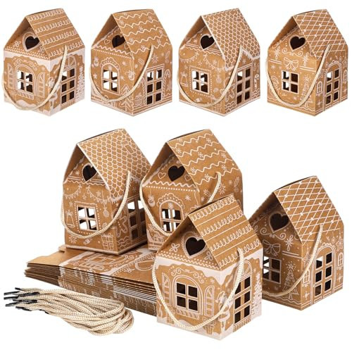 Gersoniel 24 Pcs Christmas Gift Boxes Candy Gingerbread House Mini Christmas Party Favor Box Small Paperboard Gift Container for Xmas Holiday Party Treat Cookie Goodie Snack Packaging | Amazon (US)