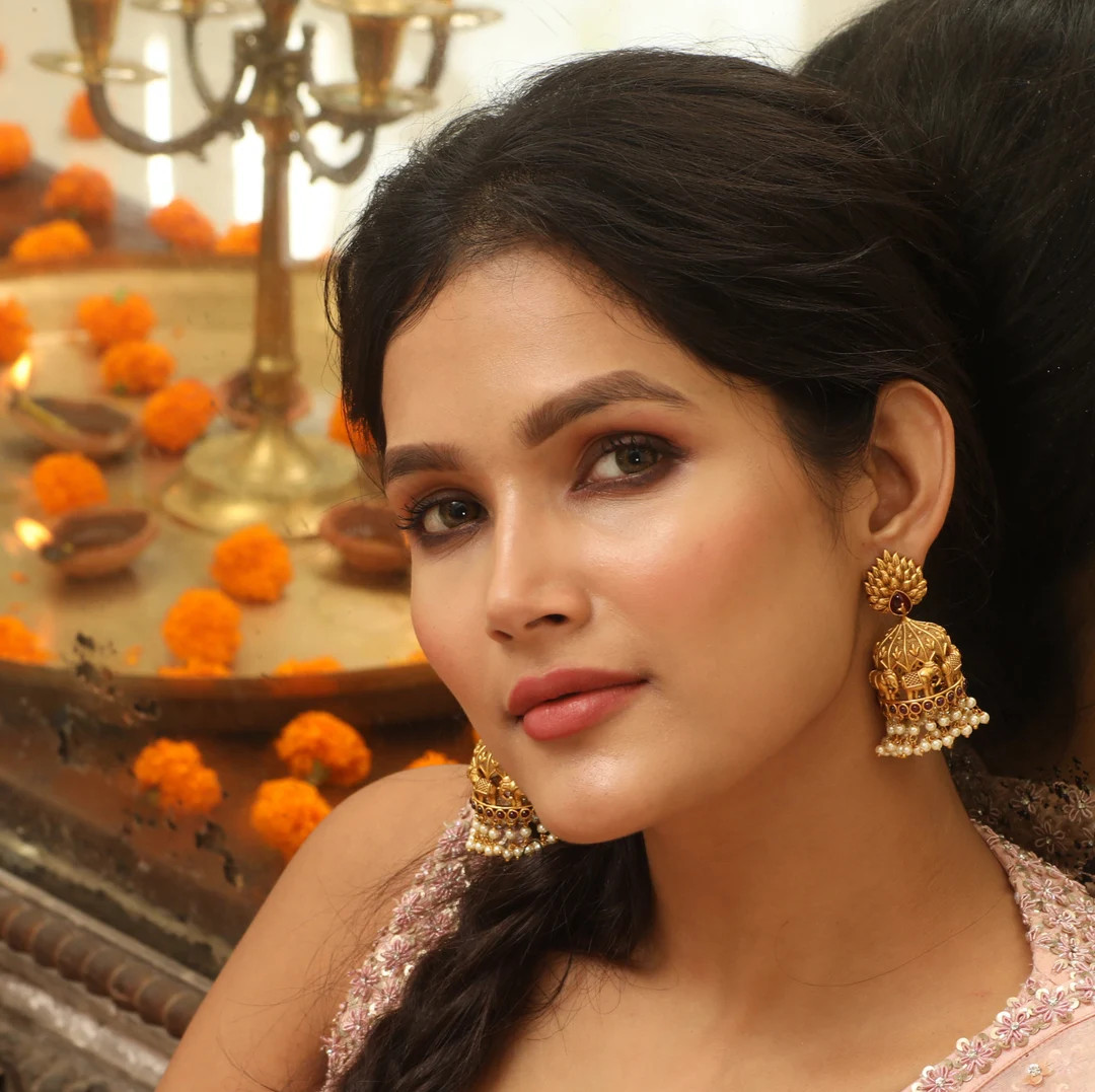 Tarinika Vainavi Elephant Antique Gold Plated Jhumka Earring Indian Earrings Set South Indian Jew... | Etsy (US)