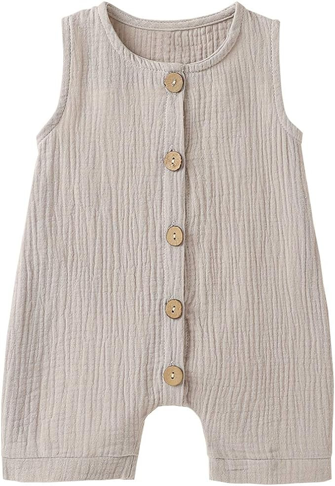 Infant Newborn Baby Boys Girls Cotton Linen Romper Summer Jumpsuit Sleeveless Overalls Clothing S... | Amazon (US)