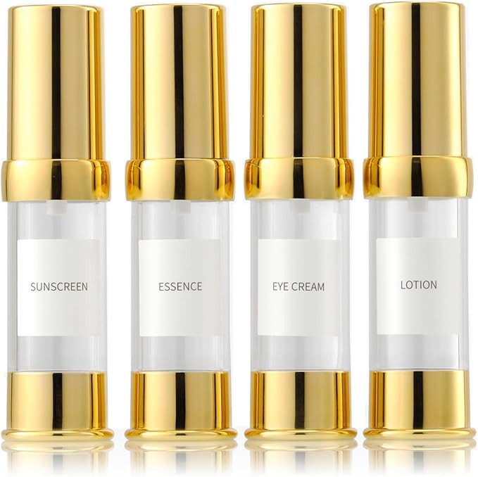 Gold 15ML 0.5 oz Airless pump bottle Toiletries Travel Size containers airport essentials Dispens... | Amazon (US)