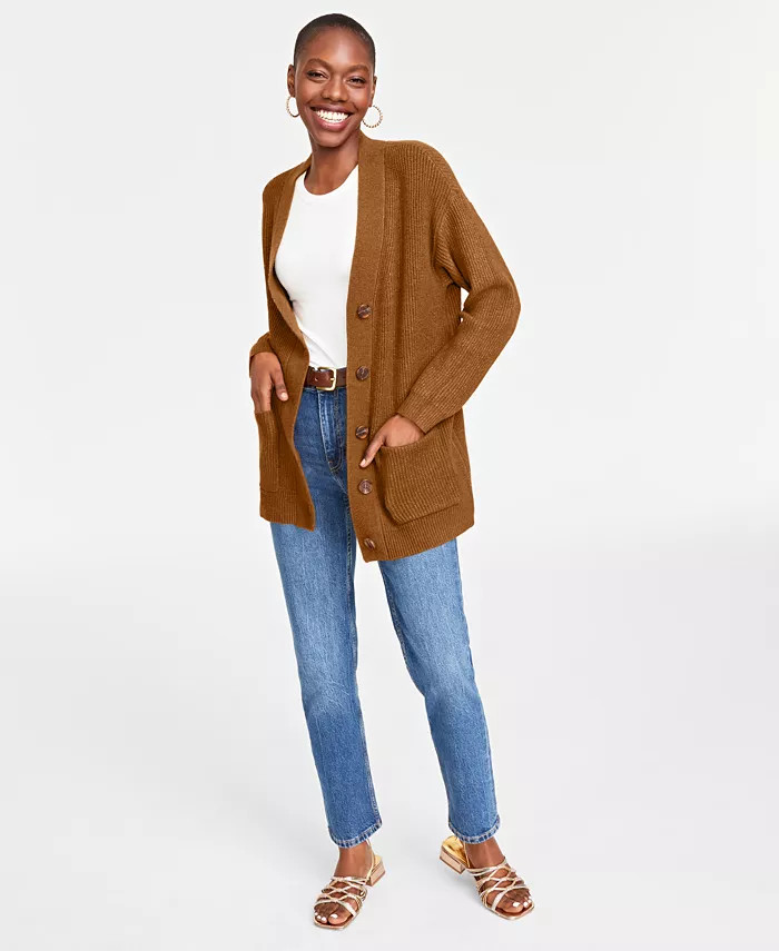 Women's Oversized Long Patch Pocket Cardigan, Created for Macy's | Macy's