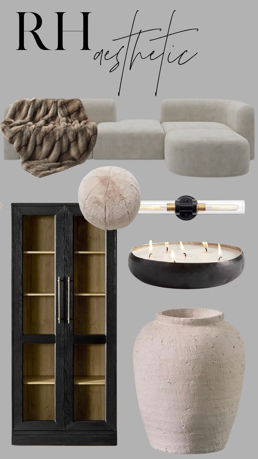 Pulling together an RH-inspired aesthetic with textured neutrals, sculptural furniture, and those subtle luxe details that make a room feel elevated. Linking everything here—from the modular sofa and faux-fur textures to the oversized vessel, black cabinet, multi-wick candle, and streamlined lighting. Shop the full look and recreate this timeless high-end vibe on any budget.

#RHstyle #neutralhome #modernliving #cozyminimalism #LTKhome #LTKsale #finditstyleit #homeinspo #interiordetails #neutraldecor #modernorganic

#LTKCyberWeek #LTKFindsUnder100 #LTKHome