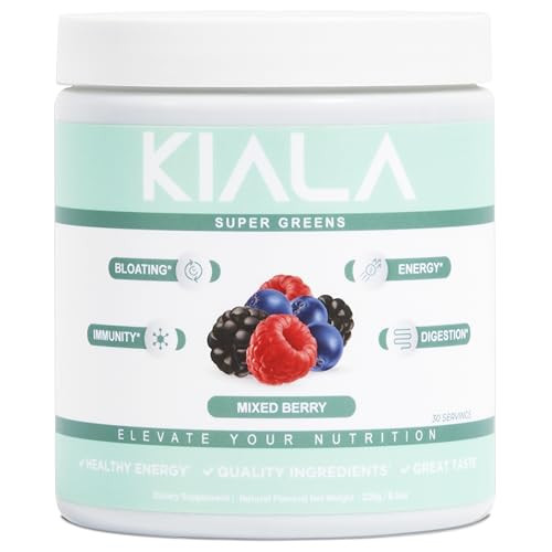 Kiala Nutrition Super Greens, Organic Greens Powder with Spirulina & Chlorella for Digestion, Gut Health, Immunity & Energy, Gluten Free, Vegan, Daily Support for Women, Mixed Berry, 30 Servings | Amazon (US)