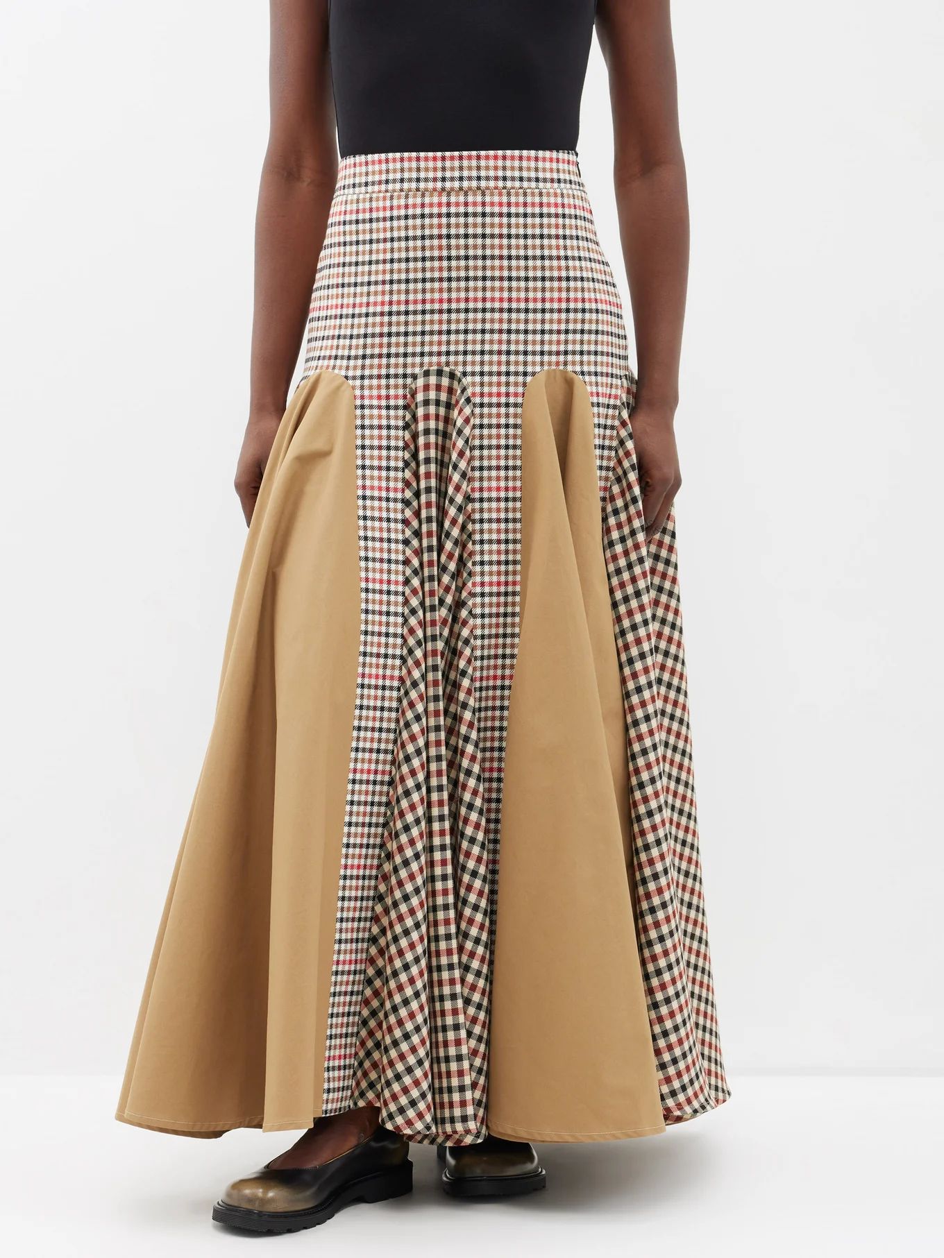 Thilde checked cotton and wool-blend maxi skirt | Matches (US)