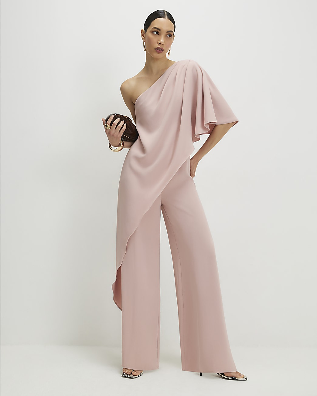 Pink One Shoulder Overlay Jumpsuit | River Island UK & IE
