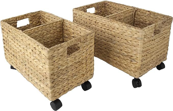 MadeTerra Set 2 of Seagrass and Water Hyacinth Storage Baskets on Wheels | Straw Wire Woven Wicke... | Amazon (US)