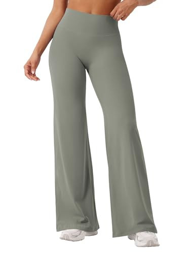 YEOREO Workout Leggings Womens No Front Seam Straight Leggings 31.5" High Waist Buttery Eddiy Gym Yoga Pants Gray Green L | Amazon (US)