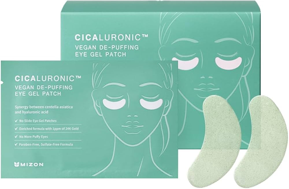 Amazon.com: MIZON Cicaluronic Vegan De-puffing Eye Gel Patch, 24K Gold & Cica Under Eye Mask, Red... | Amazon (US)
