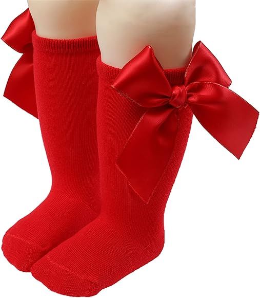 LDDCX Baby Girls Socks Autumn Toddler Big Bow Knee High Long Soft Kids Christmas Sock Spanish Style  | Amazon (US)