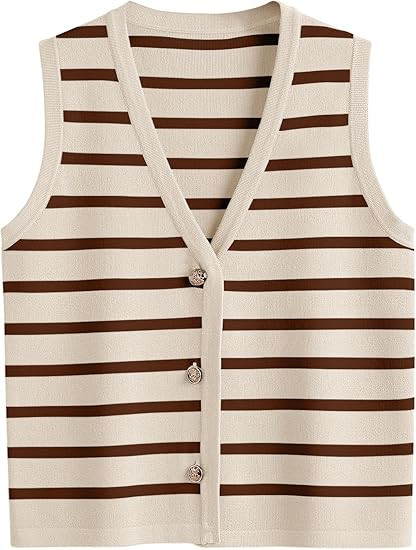 LILLUSORY Vest for Women Striped Dressy Tops Cropped Tank Tops 2024 Summer Sleeveless Button Up C... | Amazon (US)