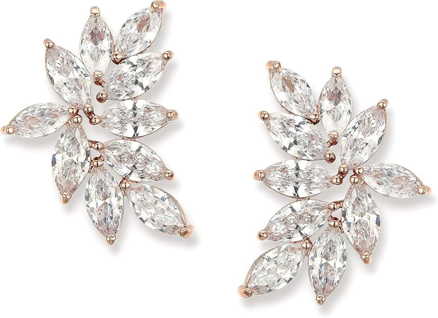 SWEETV Bridal Wedding Earrings for Brides Bridesmaid, Marquise Cubic Zirconia Rhinestone Cluster ... | Amazon (US)