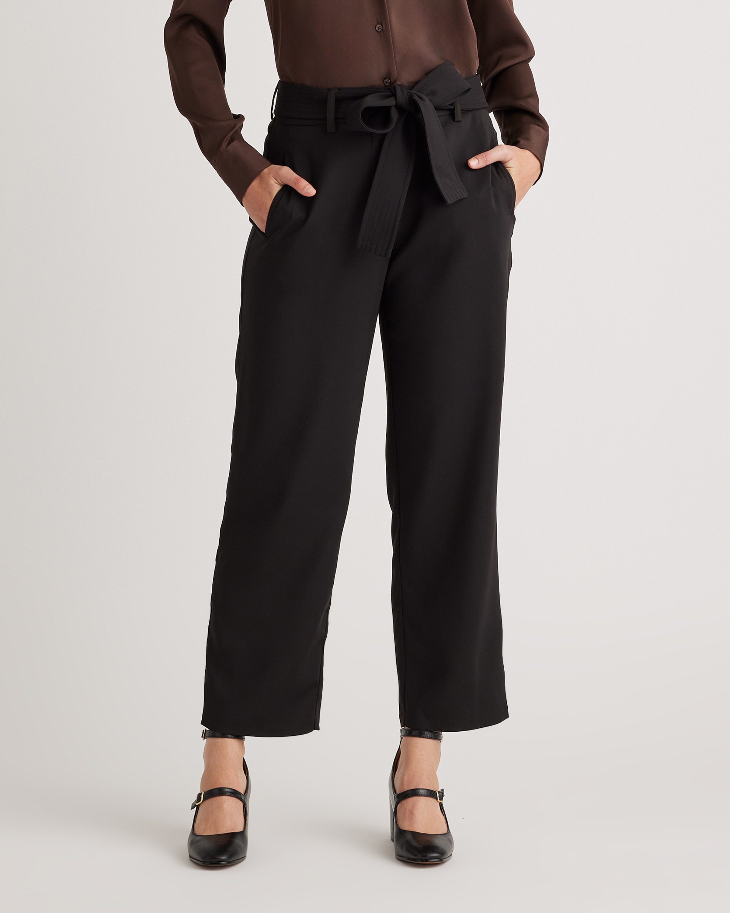 Quince | Women's Stretch Crepe Paperbag Pants in Black, Size 16, Polyester | Quince