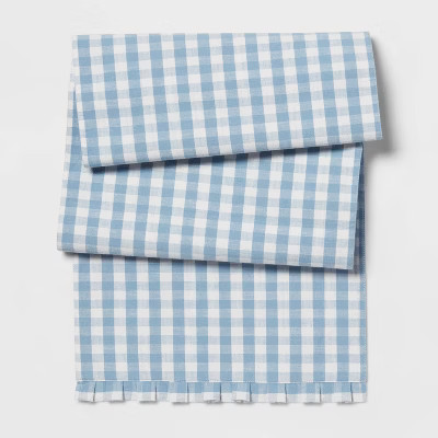 72" x 14" Cotton Gingham Kitchen Table Runner Blue - Threshold™ | Target