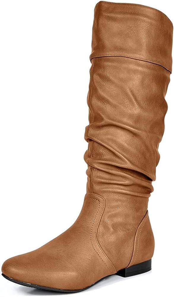 Amazon.com | DREAM PAIRS Women's BLVD Camel Knee High Pull On Fall Weather Boots Wide Calf Size 1... | Amazon (US)