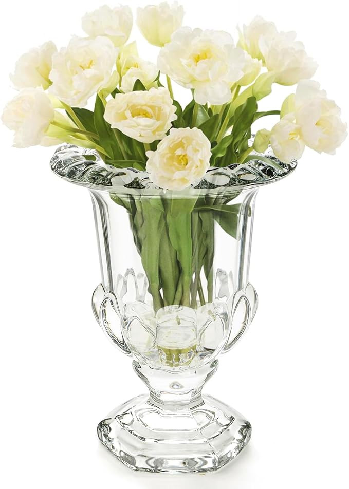 8 Inch Glass Urn Vase, Large Crystal Glass Vase, Vintage Vases for Centerpiece, Pedestal Flower B... | Amazon (US)