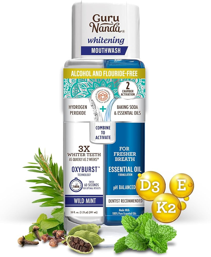 GuruNanda Teeth Whitening Dual Barrel Oxyburst Mouthwash - Alcohol & Fluoride Free with 100% Natu... | Amazon (US)