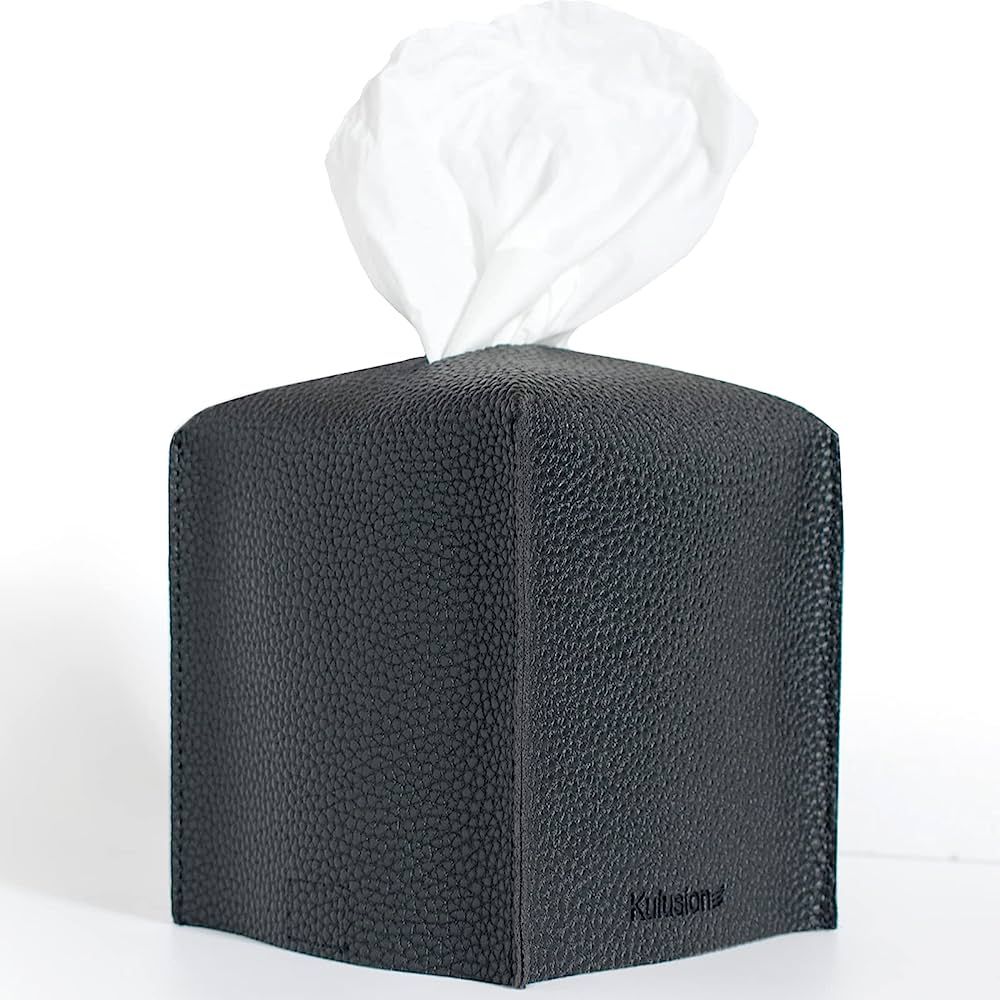 Black Tissue Box Cover, Square Tissue Box Cover for Square Tissue Cube Box Holder, Leather Tissue... | Amazon (US)