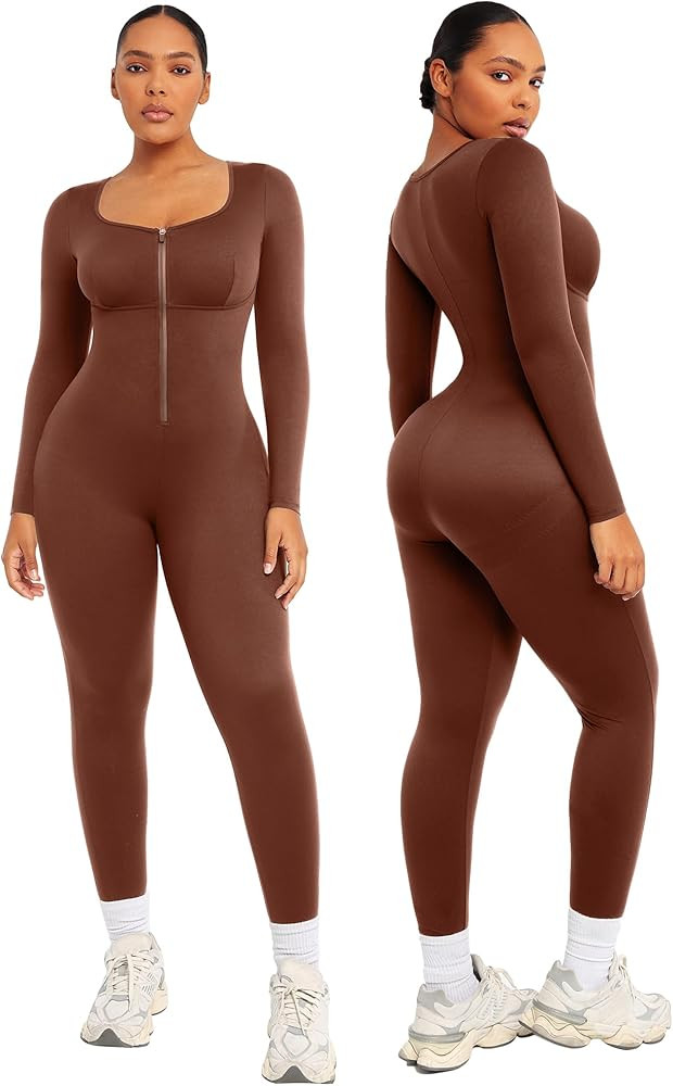 SHAPELLX Jumpsuit for Women Long Sleeve Jumpsuit Tummy Control One Piece Going Out Outfit Bodycon... | Amazon (US)
