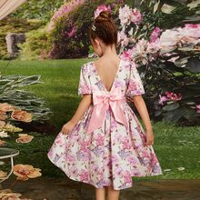 Girls Big Bow Back Floral Dress | SHEIN